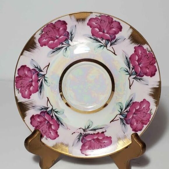 Pink Flowers Teacup and Saucer Opalescent Vintage - Picture 6 of 8